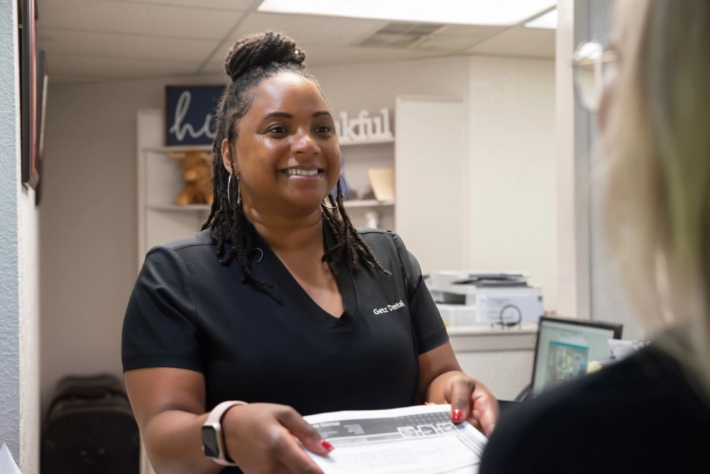 Woman smiling to the patient